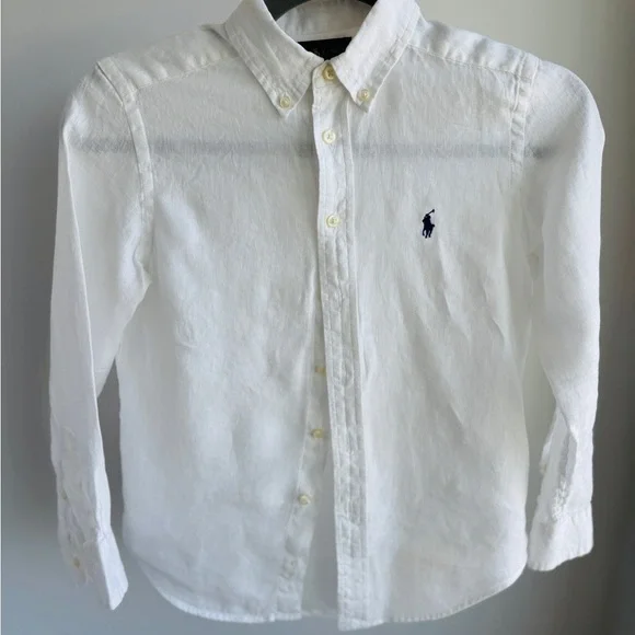 Ralph Lauren White Linen Kids Button Down Shirt size S 8 - Picture 3 of 4